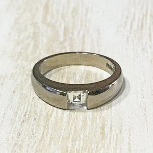 AUTHENTIC BLOOM NYC FACETED SQUARE CLEAR QUARTZ TITANIUM MODERN RING SIZE 6